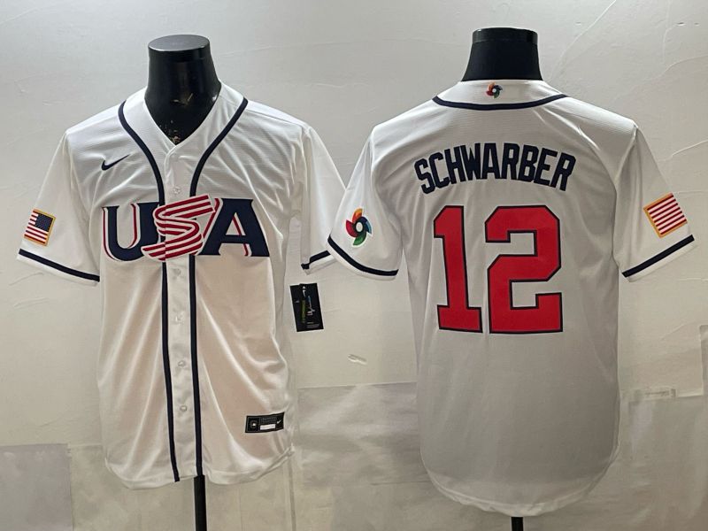 Men 2026 World Cub USA #12 Schwarber White Game Nike MLB Jersey style 0010->more jerseys->MLB Jersey
